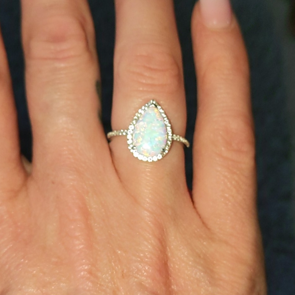 Beautiful teardrop diamond opal ring